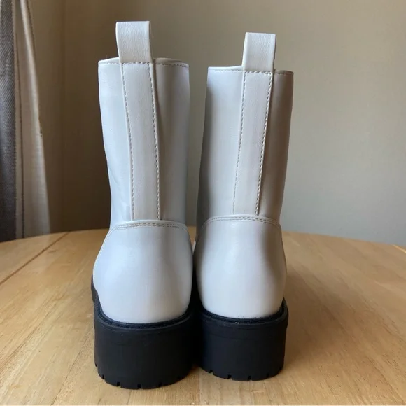 White Faux Leather Platform Military Boots - Picture 4 of 5